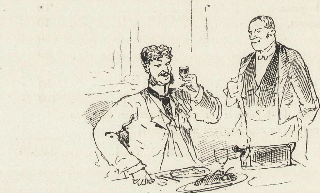 An illustration from La vie hors de chez soi (comédie de notre temps) l'hiver, le printemps, l'été, l'automne; études au crayon et à la plume, 1876, leaf 311