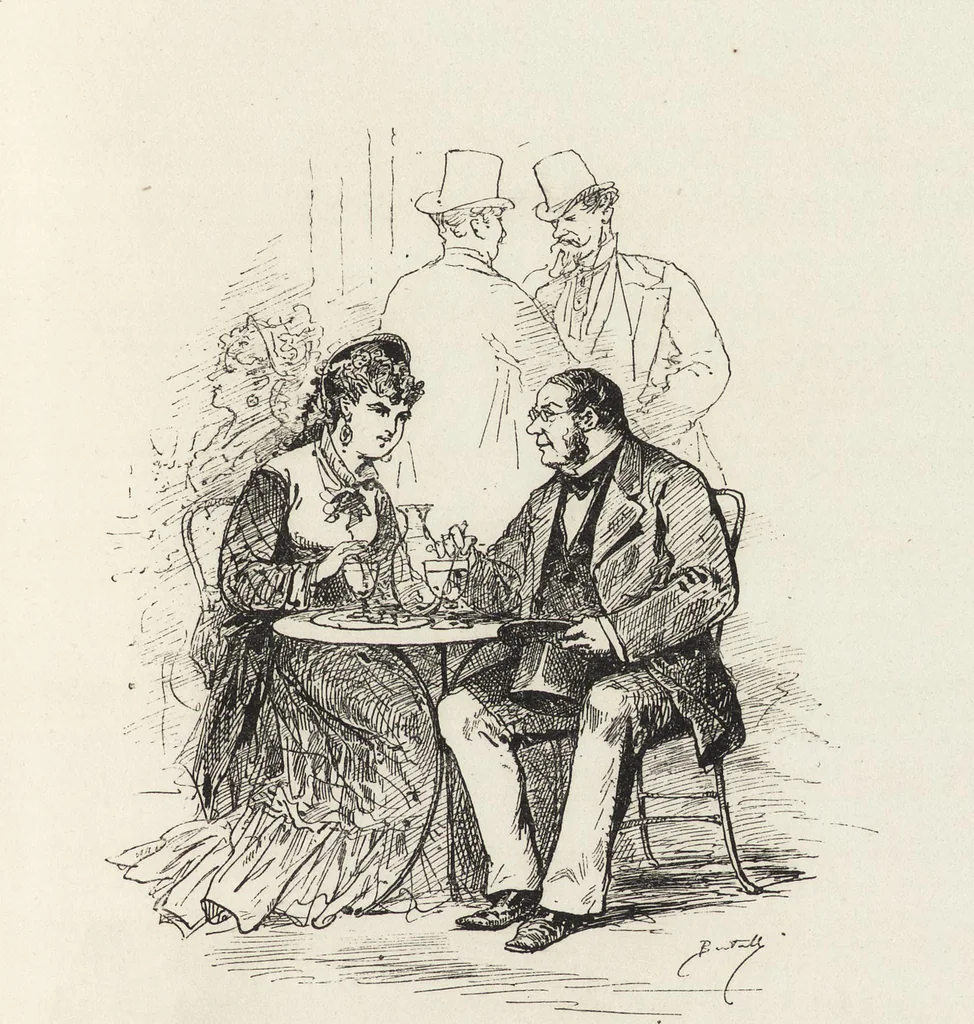 An illustration from La vie hors de chez soi (comédie de notre temps) l'hiver, le printemps, l'été, l'automne; études au crayon et à la plume, 1876, leaf 324