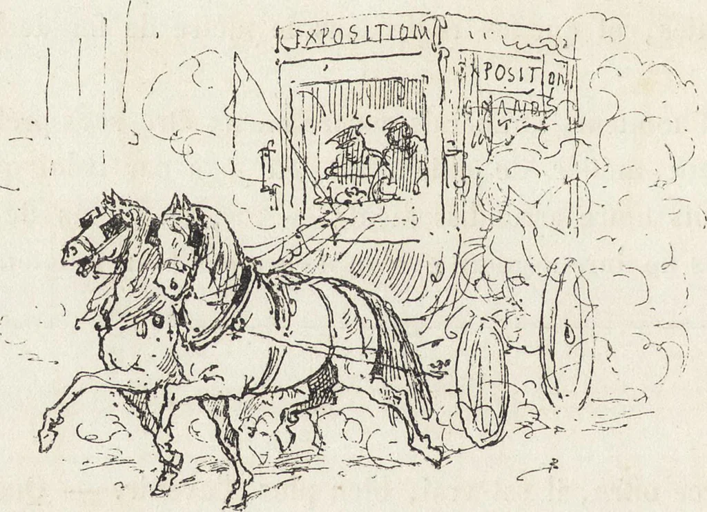 An illustration from La vie hors de chez soi (comédie de notre temps) l'hiver, le printemps, l'été, l'automne; études au crayon et à la plume, 1876, leaf 329