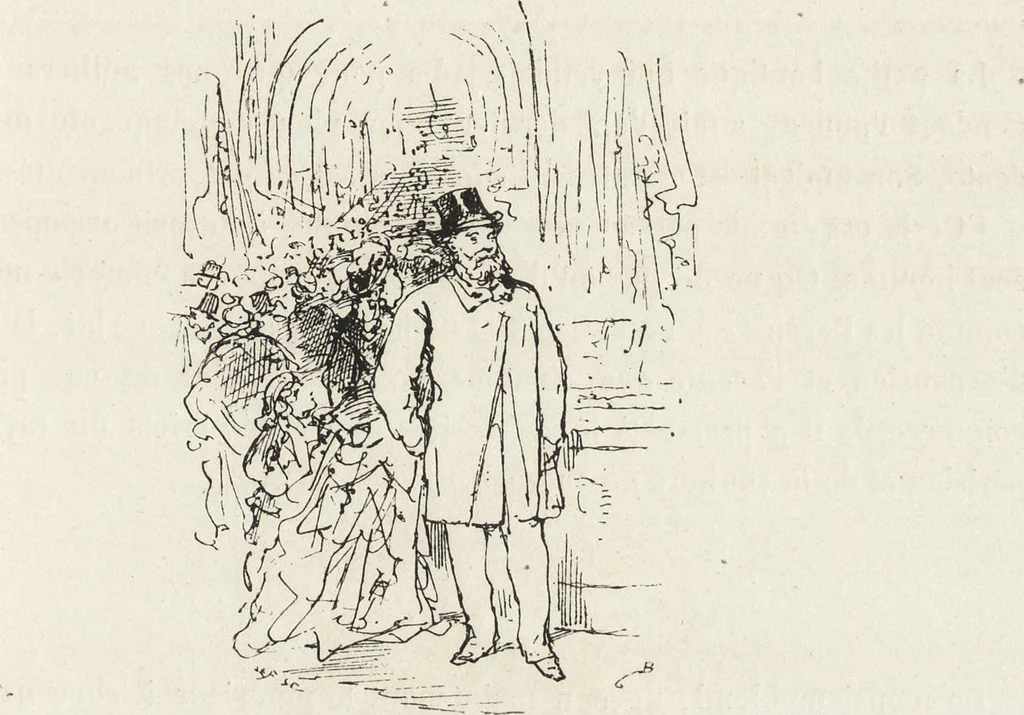 An illustration from La vie hors de chez soi (comédie de notre temps) l'hiver, le printemps, l'été, l'automne; études au crayon et à la plume, 1876, leaf 336