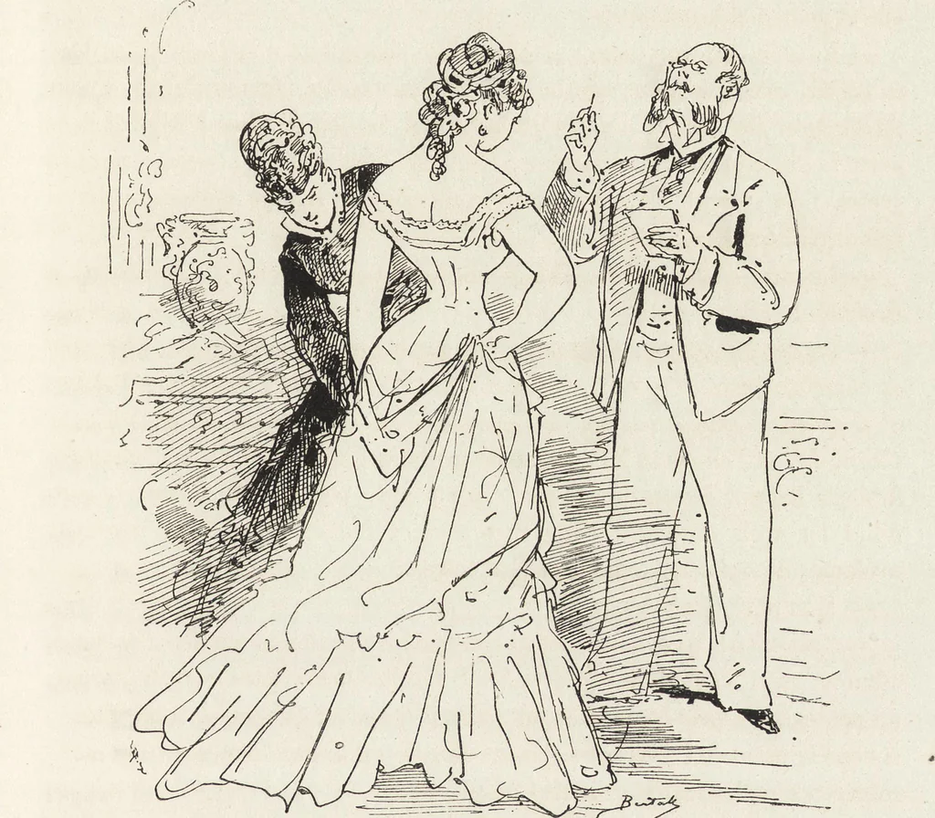 An illustration from La vie hors de chez soi (comédie de notre temps) l'hiver, le printemps, l'été, l'automne; études au crayon et à la plume, 1876, leaf 342
