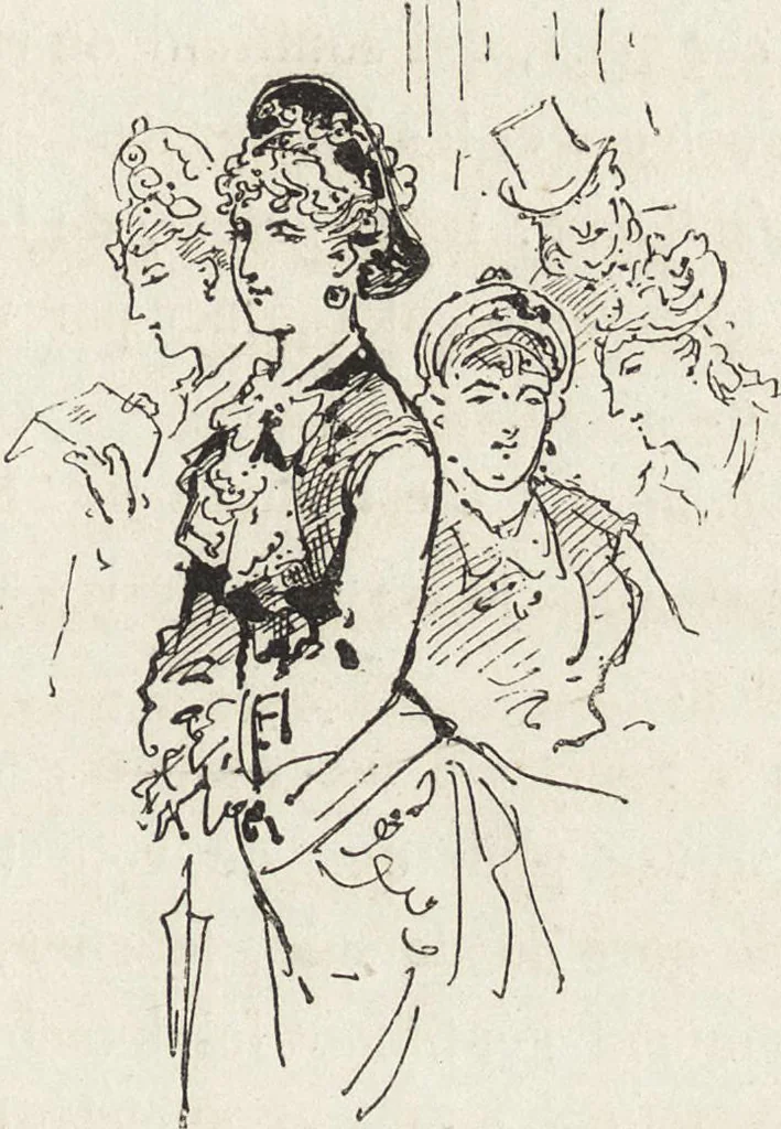 An illustration from La vie hors de chez soi (comédie de notre temps) l'hiver, le printemps, l'été, l'automne; études au crayon et à la plume, 1876, leaf 346
