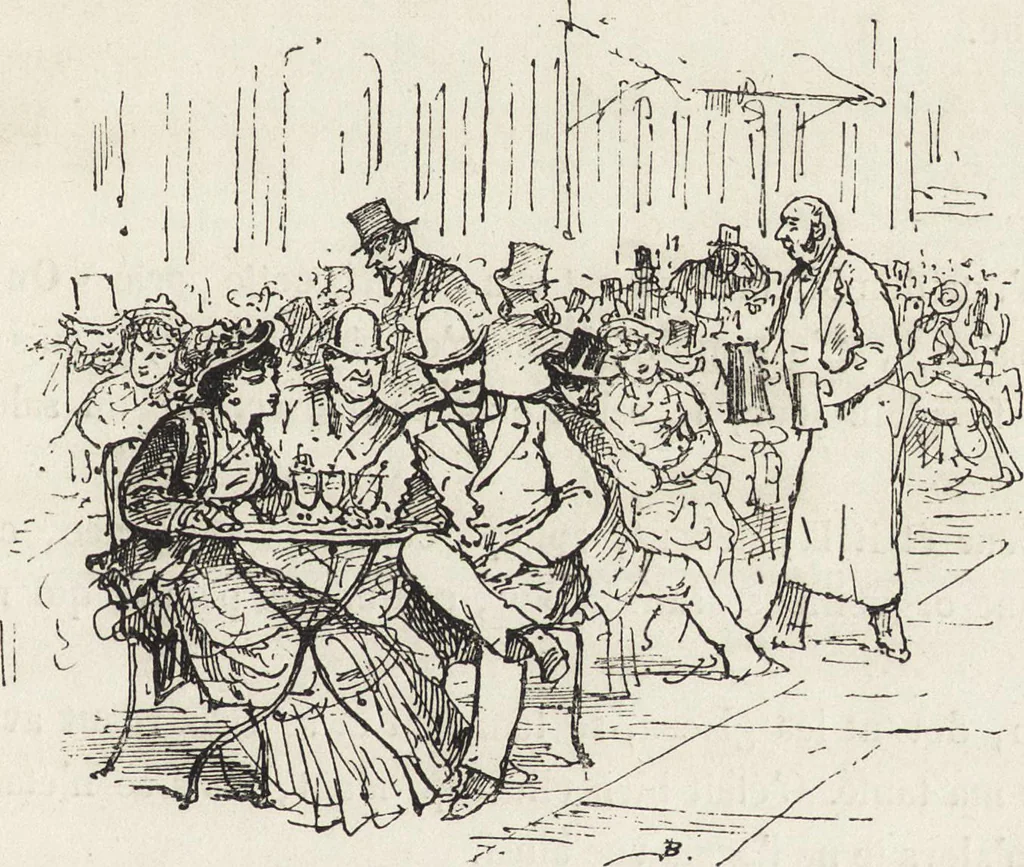 An illustration from La vie hors de chez soi (comédie de notre temps) l'hiver, le printemps, l'été, l'automne; études au crayon et à la plume, 1876, leaf 348