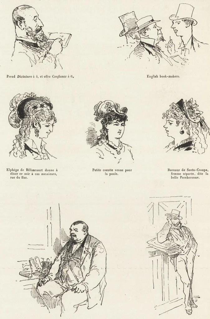 An illustration from La vie hors de chez soi (comédie de notre temps) l'hiver, le printemps, l'été, l'automne; études au crayon et à la plume, 1876, leaf 361