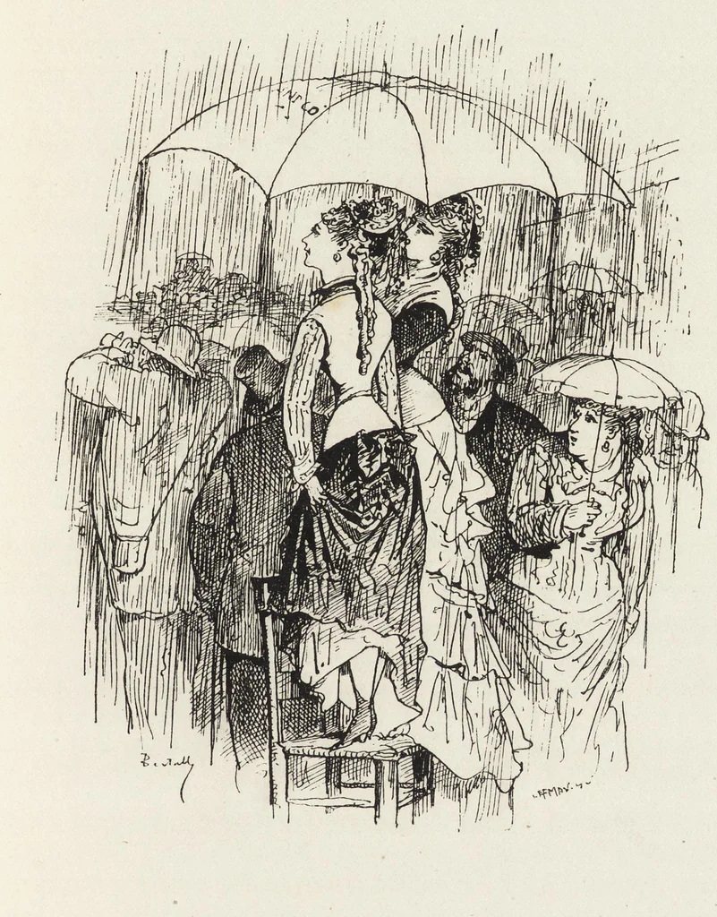 An illustration from La vie hors de chez soi (comédie de notre temps) l'hiver, le printemps, l'été, l'automne; études au crayon et à la plume, 1876, leaf 366