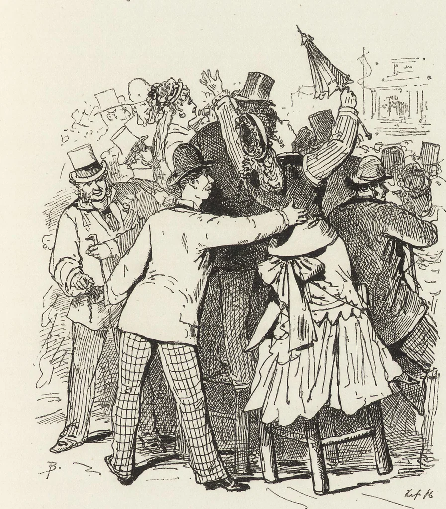 An illustration from La vie hors de chez soi (comédie de notre temps) l'hiver, le printemps, l'été, l'automne; études au crayon et à la plume, 1876, leaf 368