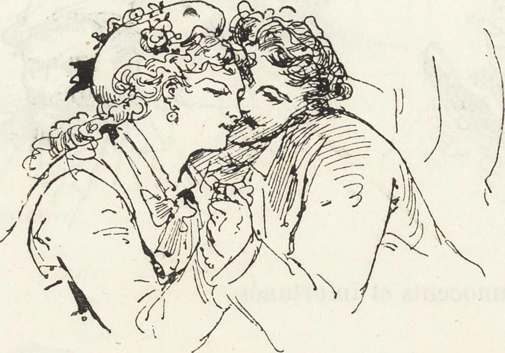 An illustration from La vie hors de chez soi (comédie de notre temps) l'hiver, le printemps, l'été, l'automne; études au crayon et à la plume, 1876, leaf 37