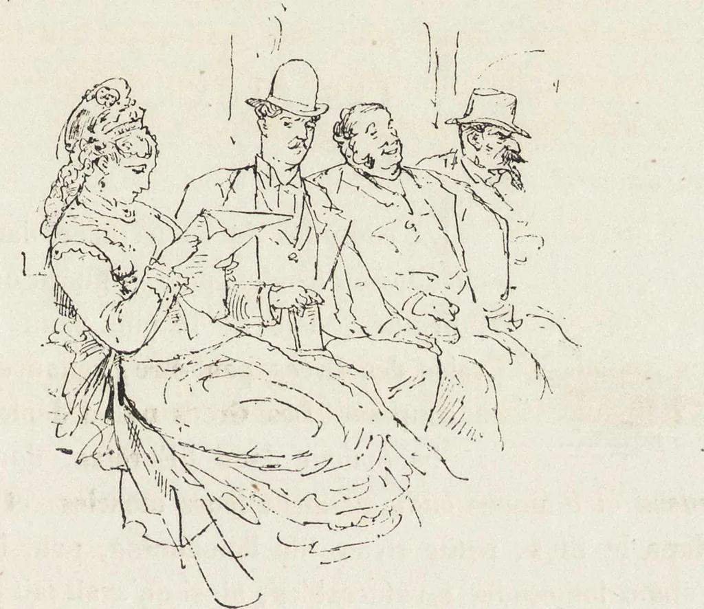 An illustration from La vie hors de chez soi (comédie de notre temps) l'hiver, le printemps, l'été, l'automne; études au crayon et à la plume, 1876, leaf 378