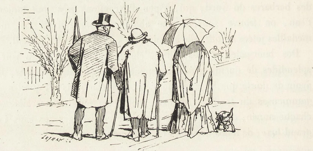 An illustration from La vie hors de chez soi (comédie de notre temps) l'hiver, le printemps, l'été, l'automne; études au crayon et à la plume, 1876, leaf 381