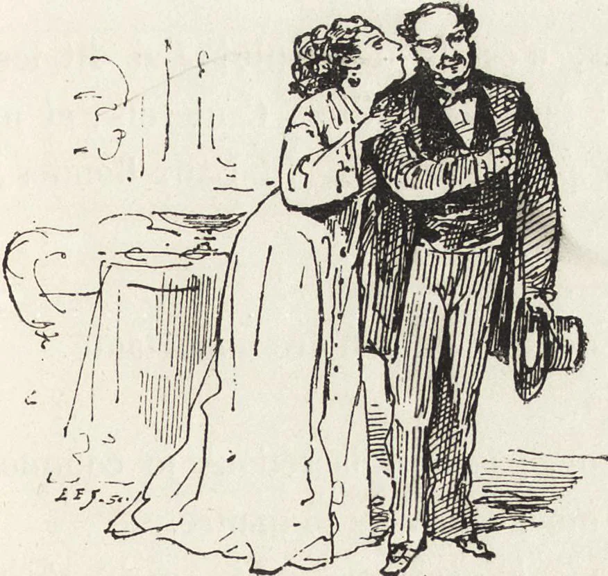 An illustration from La vie hors de chez soi (comédie de notre temps) l'hiver, le printemps, l'été, l'automne; études au crayon et à la plume, 1876, leaf 386