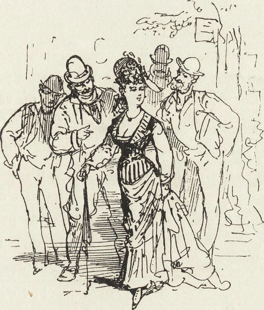 An illustration from La vie hors de chez soi (comédie de notre temps) l'hiver, le printemps, l'été, l'automne; études au crayon et à la plume, 1876, leaf 390