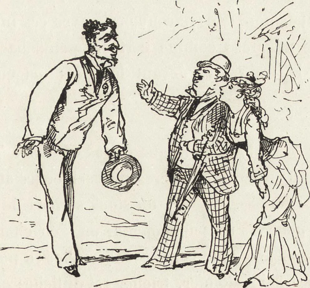 An illustration from La vie hors de chez soi (comédie de notre temps) l'hiver, le printemps, l'été, l'automne; études au crayon et à la plume, 1876, leaf 390