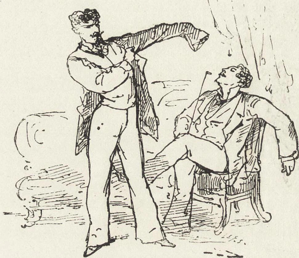 An illustration from La vie hors de chez soi (comédie de notre temps) l'hiver, le printemps, l'été, l'automne; études au crayon et à la plume, 1876, leaf 391
