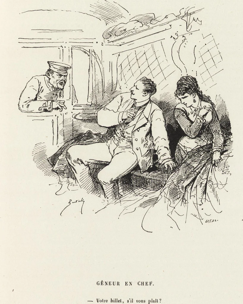 An illustration from La vie hors de chez soi (comédie de notre temps) l'hiver, le printemps, l'été, l'automne; études au crayon et à la plume, 1876, leaf 392