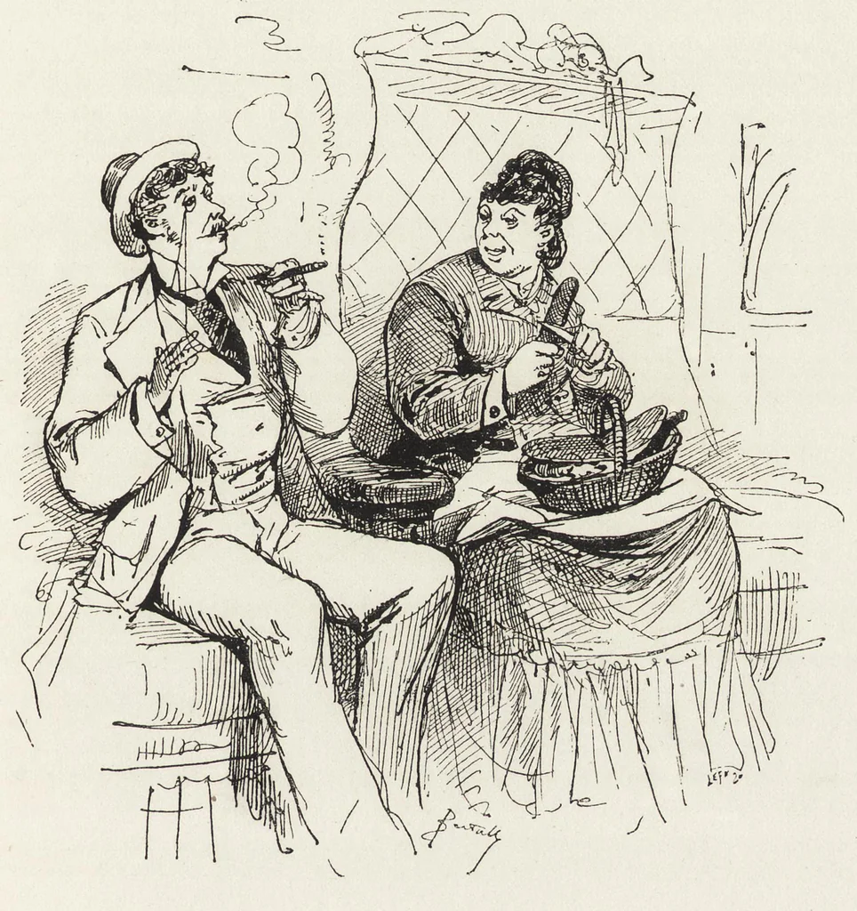 An illustration from La vie hors de chez soi (comédie de notre temps) l'hiver, le printemps, l'été, l'automne; études au crayon et à la plume, 1876, leaf 40