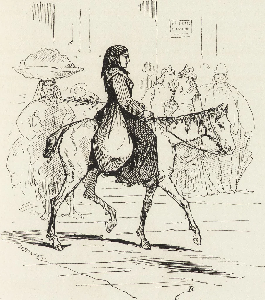An illustration from La vie hors de chez soi (comédie de notre temps) l'hiver, le printemps, l'été, l'automne; études au crayon et à la plume, 1876, leaf 406