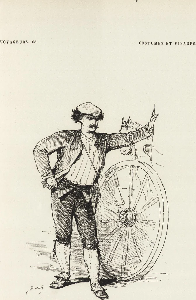 An illustration from La vie hors de chez soi (comédie de notre temps) l'hiver, le printemps, l'été, l'automne; études au crayon et à la plume, 1876, leaf 410