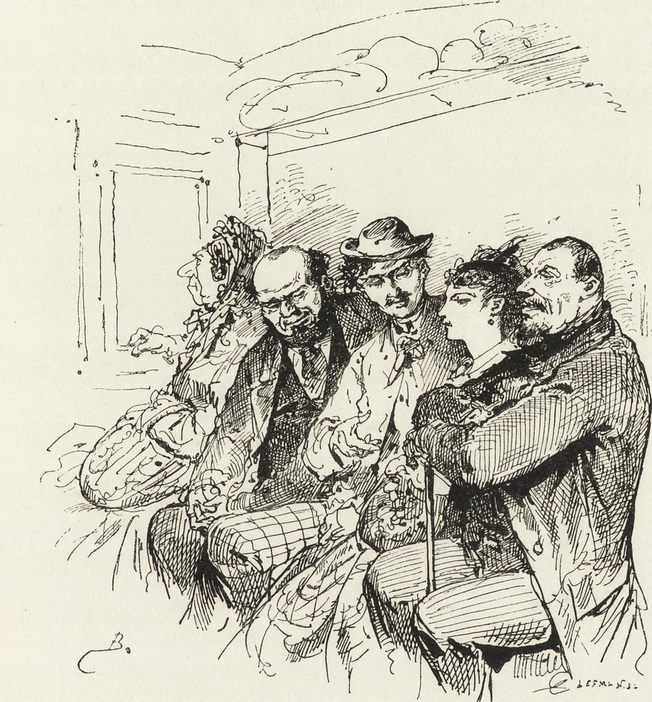 An illustration from La vie hors de chez soi (comédie de notre temps) l'hiver, le printemps, l'été, l'automne; études au crayon et à la plume, 1876, leaf 42