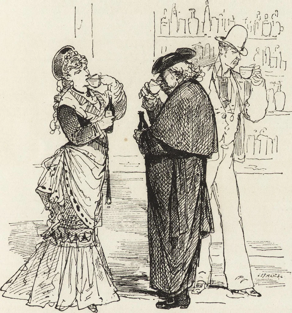 An illustration from La vie hors de chez soi (comédie de notre temps) l'hiver, le printemps, l'été, l'automne; études au crayon et à la plume, 1876, leaf 426