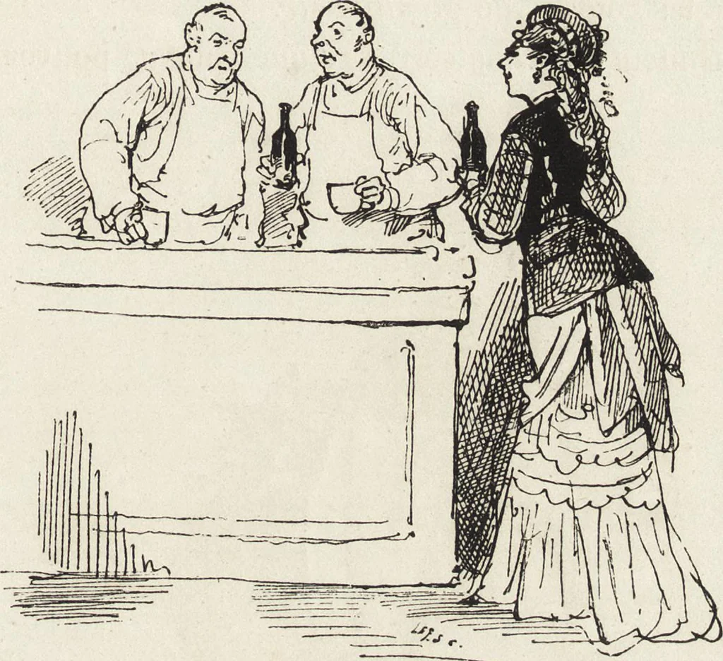 An illustration from La vie hors de chez soi (comédie de notre temps) l'hiver, le printemps, l'été, l'automne; études au crayon et à la plume, 1876, leaf 428