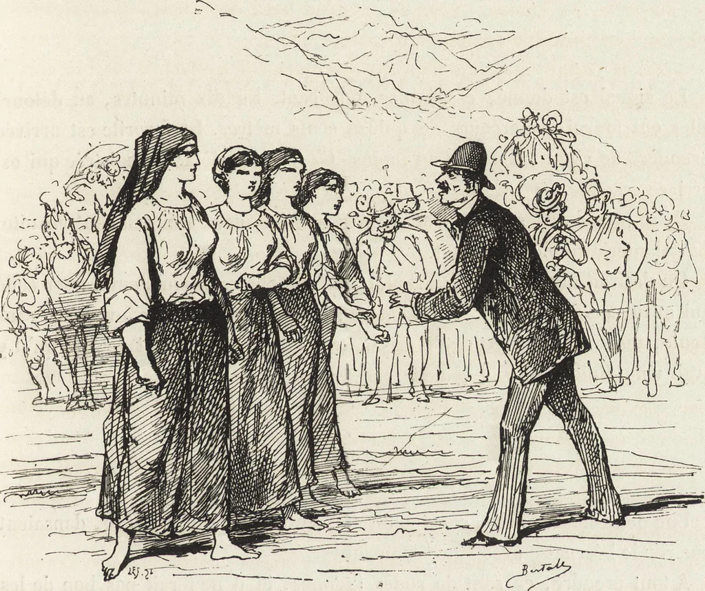 An illustration from La vie hors de chez soi (comédie de notre temps) l'hiver, le printemps, l'été, l'automne; études au crayon et à la plume, 1876, leaf 436