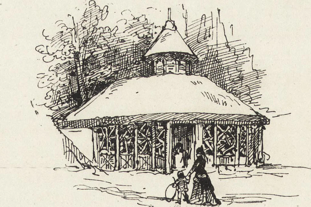An illustration from La vie hors de chez soi (comédie de notre temps) l'hiver, le printemps, l'été, l'automne; études au crayon et à la plume, 1876, leaf 439