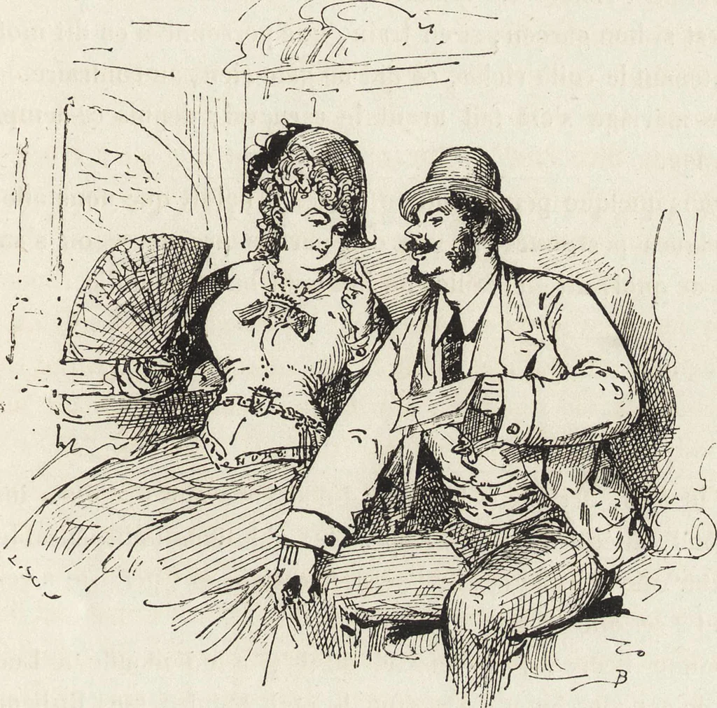 An illustration from La vie hors de chez soi (comédie de notre temps) l'hiver, le printemps, l'été, l'automne; études au crayon et à la plume, 1876, leaf 442