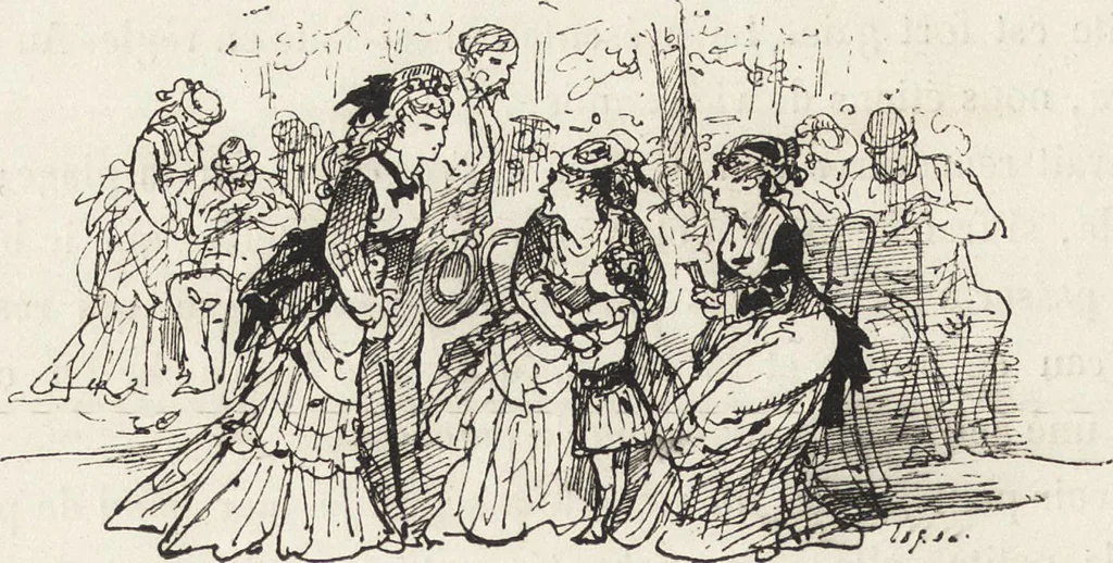 An illustration from La vie hors de chez soi (comédie de notre temps) l'hiver, le printemps, l'été, l'automne; études au crayon et à la plume, 1876, leaf 443