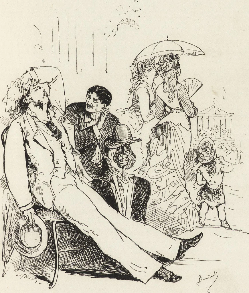 An illustration from La vie hors de chez soi (comédie de notre temps) l'hiver, le printemps, l'été, l'automne; études au crayon et à la plume, 1876, leaf 446