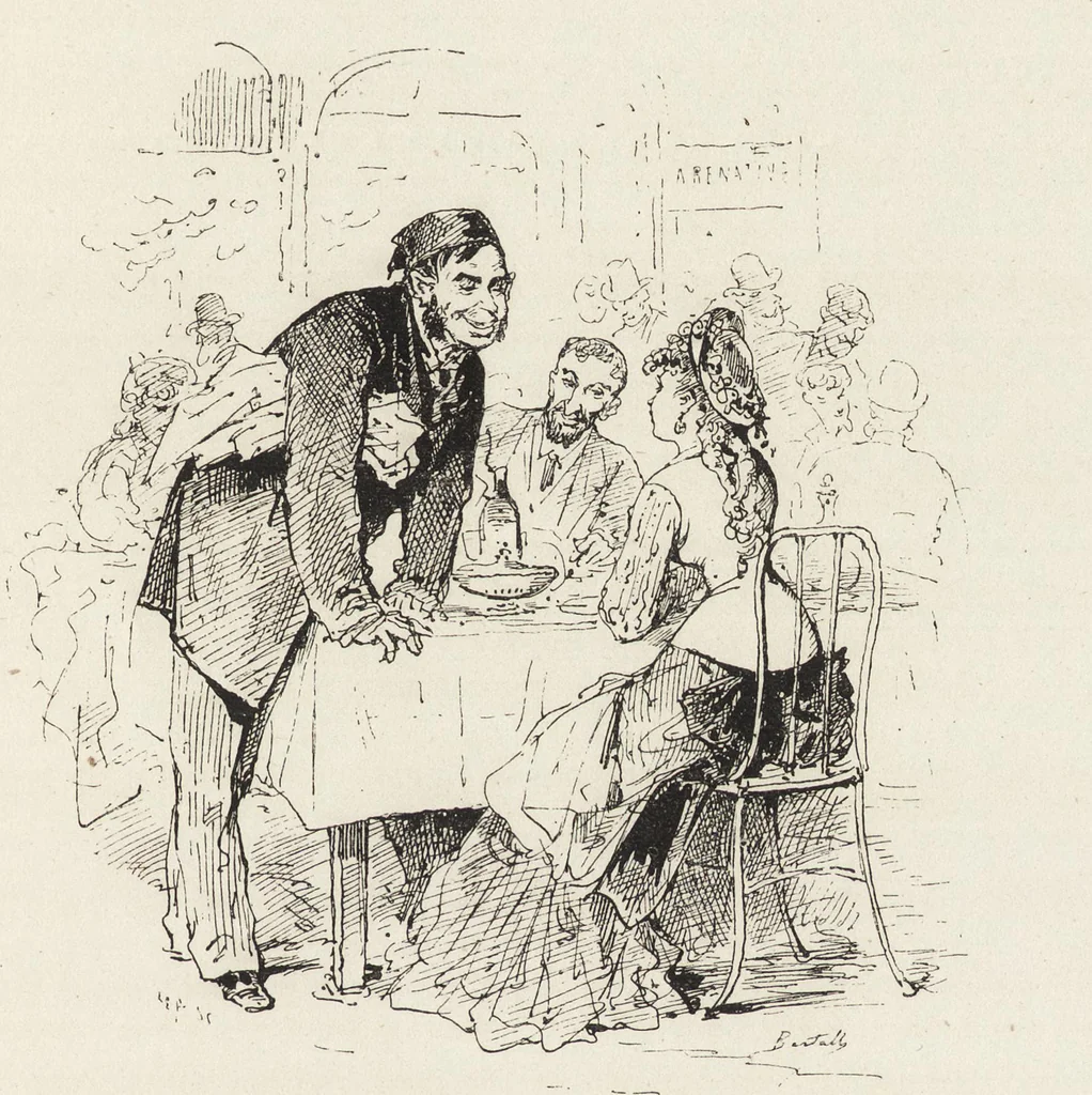 An illustration from La vie hors de chez soi (comédie de notre temps) l'hiver, le printemps, l'été, l'automne; études au crayon et à la plume, 1876, leaf 448
