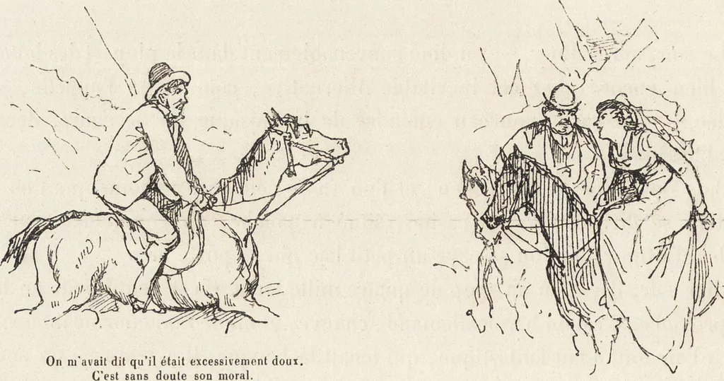 An illustration from La vie hors de chez soi (comédie de notre temps) l'hiver, le printemps, l'été, l'automne; études au crayon et à la plume, 1876, leaf 451