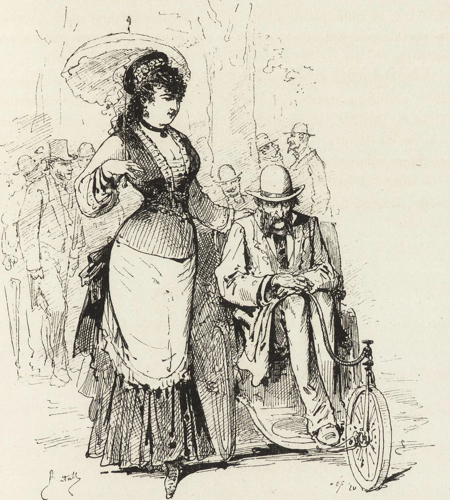 An illustration from La vie hors de chez soi (comédie de notre temps) l'hiver, le printemps, l'été, l'automne; études au crayon et à la plume, 1876, leaf 454