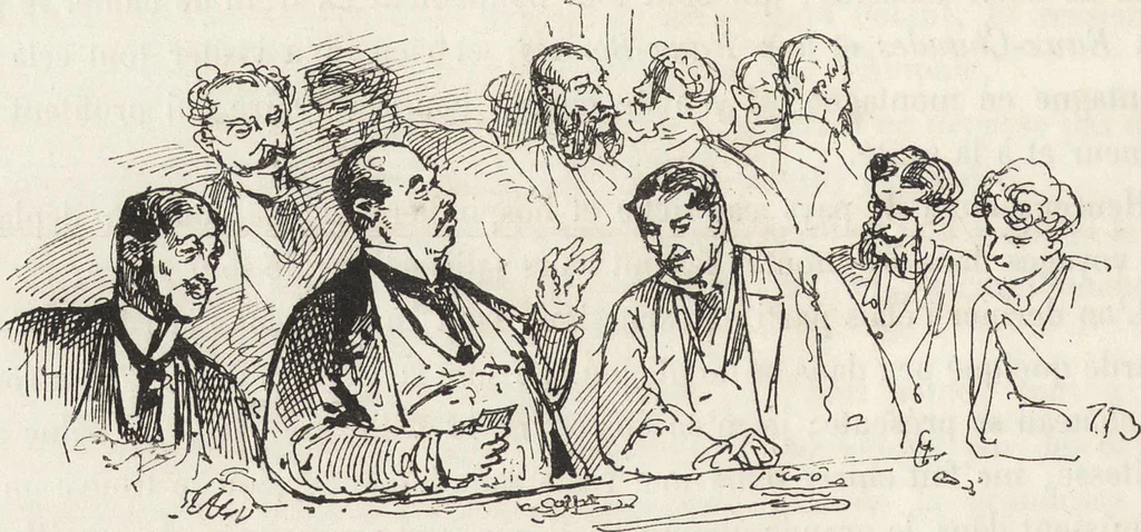 An illustration from La vie hors de chez soi (comédie de notre temps) l'hiver, le printemps, l'été, l'automne; études au crayon et à la plume, 1876, leaf 461