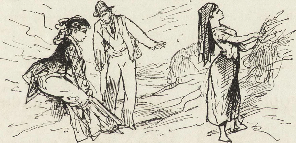 An illustration from La vie hors de chez soi (comédie de notre temps) l'hiver, le printemps, l'été, l'automne; études au crayon et à la plume, 1876, leaf 466
