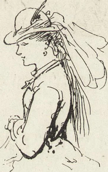 An illustration from La vie hors de chez soi (comédie de notre temps) l'hiver, le printemps, l'été, l'automne; études au crayon et à la plume, 1876, leaf 494