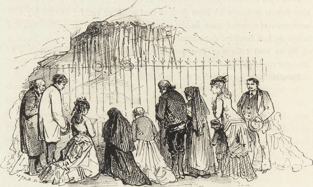 An illustration from La vie hors de chez soi (comédie de notre temps) l'hiver, le printemps, l'été, l'automne; études au crayon et à la plume, 1876, leaf 495