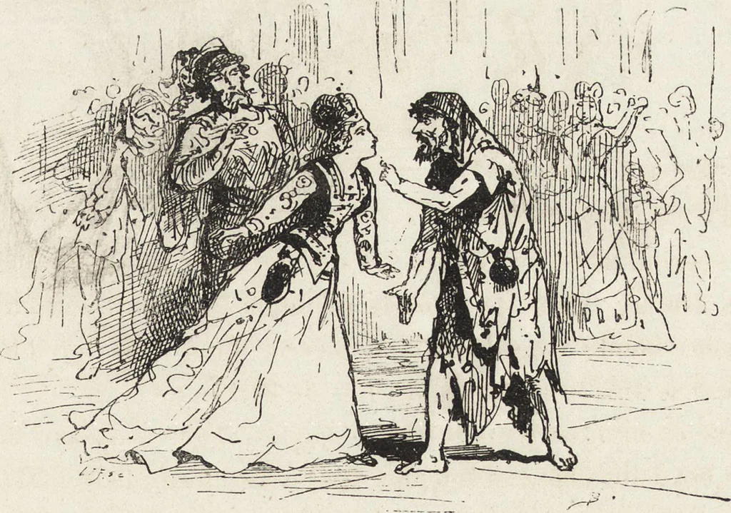 An illustration from La vie hors de chez soi (comédie de notre temps) l'hiver, le printemps, l'été, l'automne; études au crayon et à la plume, 1876, leaf 504