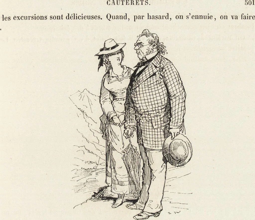 An illustration from La vie hors de chez soi (comédie de notre temps) l'hiver, le printemps, l'été, l'automne; études au crayon et à la plume, 1876, leaf 512
