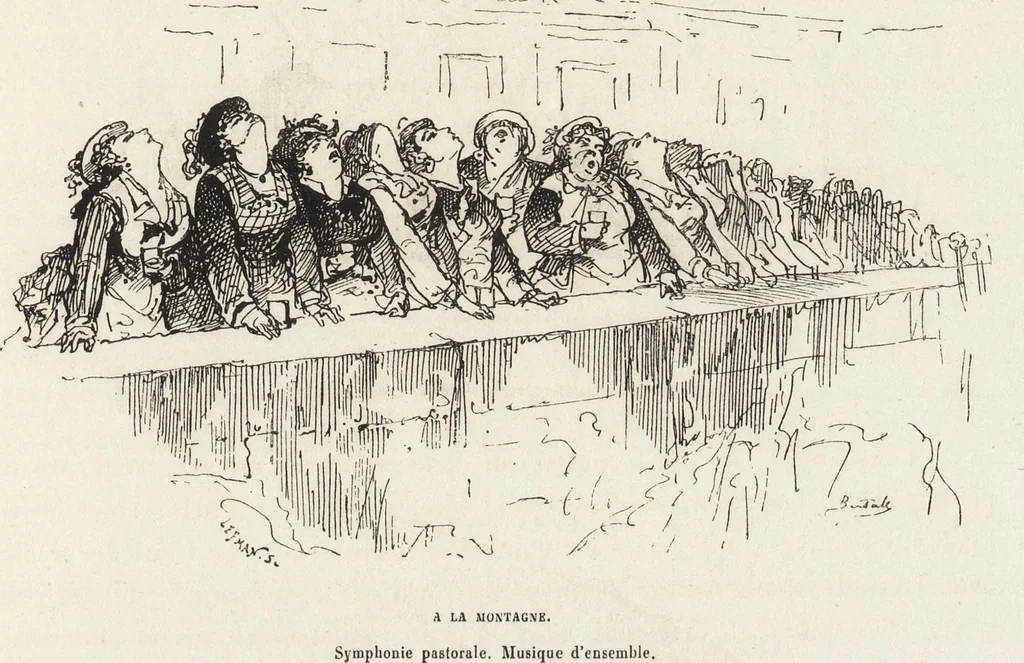 An illustration from La vie hors de chez soi (comédie de notre temps) l'hiver, le printemps, l'été, l'automne; études au crayon et à la plume, 1876, leaf 514