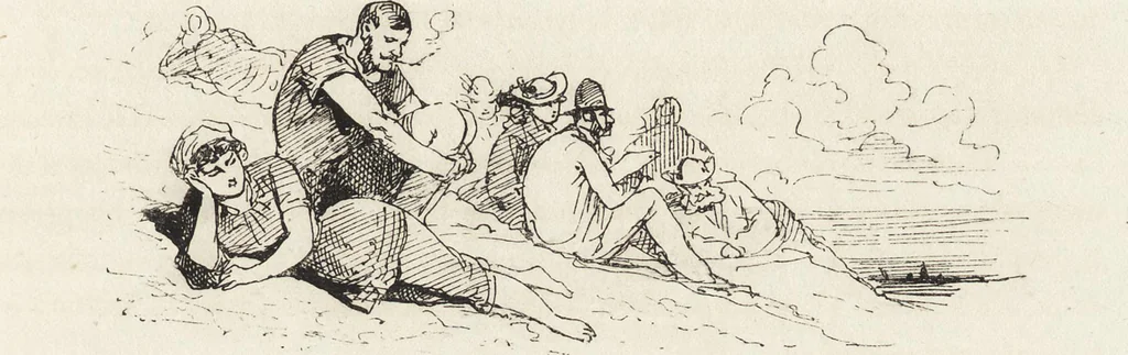 An illustration from La vie hors de chez soi (comédie de notre temps) l'hiver, le printemps, l'été, l'automne; études au crayon et à la plume, 1876, leaf 528
