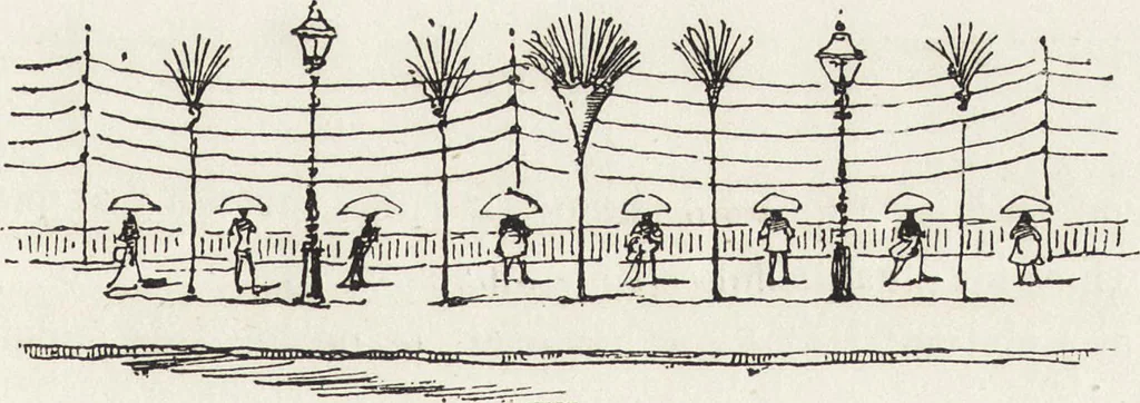 An illustration from La vie hors de chez soi (comédie de notre temps) l'hiver, le printemps, l'été, l'automne; études au crayon et à la plume, 1876, leaf 54