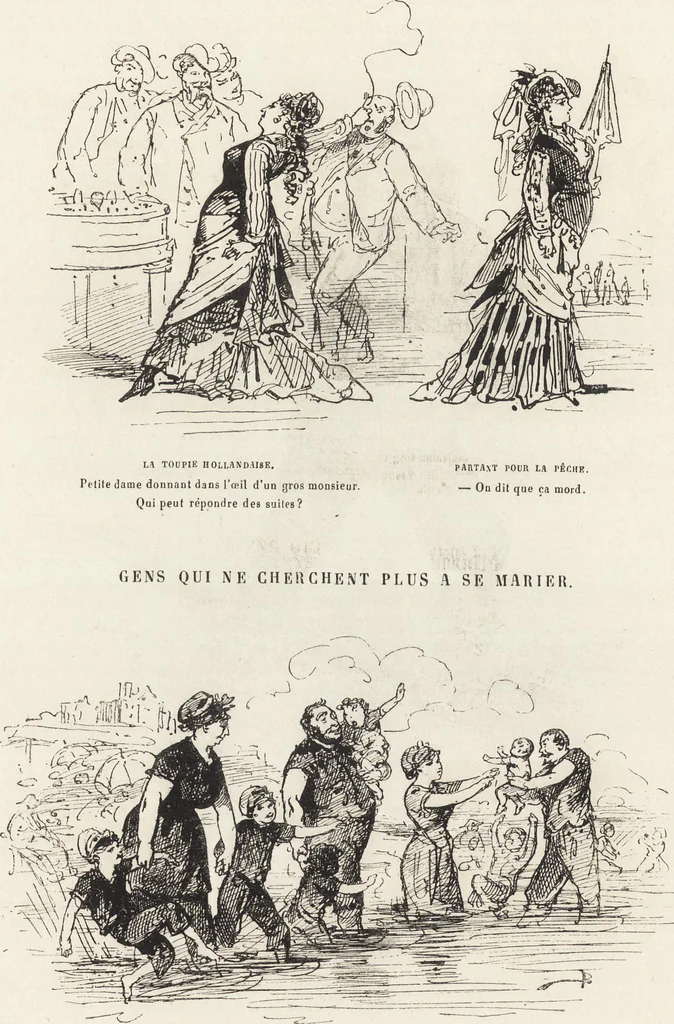 An illustration from La vie hors de chez soi (comédie de notre temps) l'hiver, le printemps, l'été, l'automne; études au crayon et à la plume, 1876, leaf 565