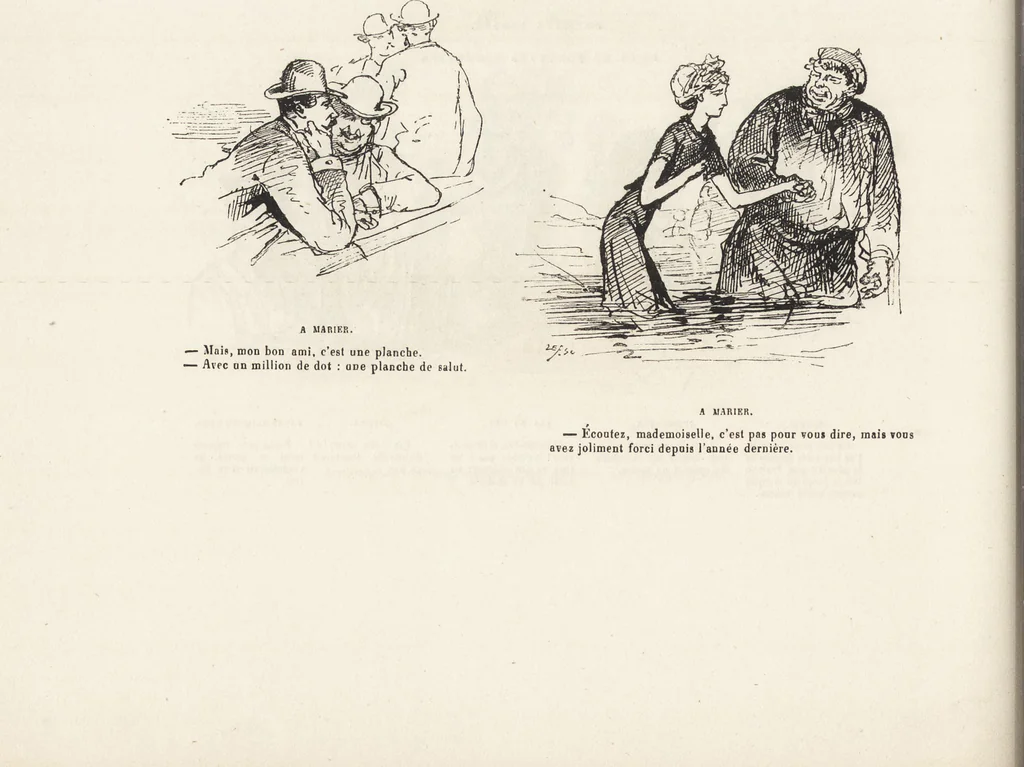 An illustration from La vie hors de chez soi (comédie de notre temps) l'hiver, le printemps, l'été, l'automne; études au crayon et à la plume, 1876, leaf 567