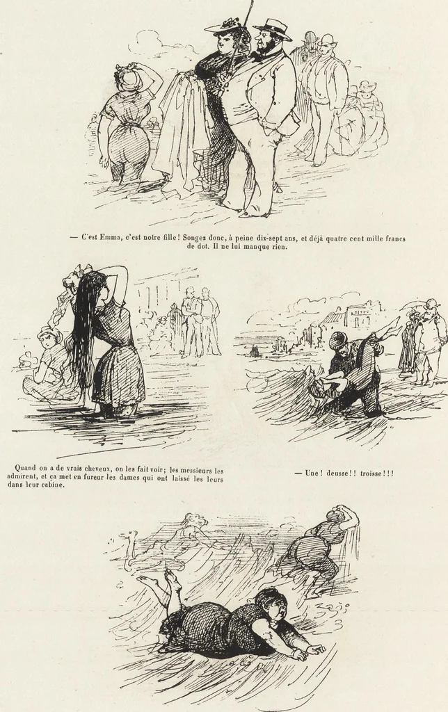 An illustration from La vie hors de chez soi (comédie de notre temps) l'hiver, le printemps, l'été, l'automne; études au crayon et à la plume, 1876, leaf 569