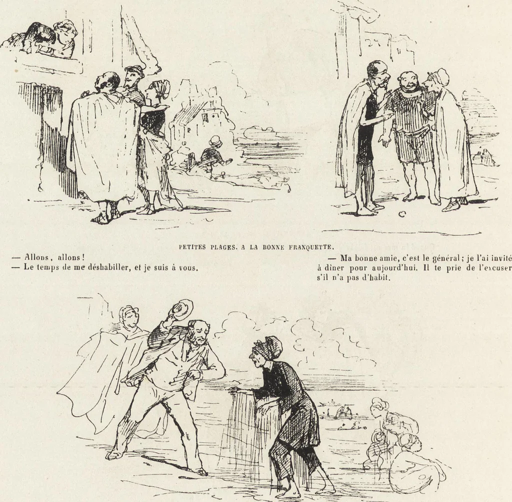 An illustration from La vie hors de chez soi (comédie de notre temps) l'hiver, le printemps, l'été, l'automne; études au crayon et à la plume, 1876, leaf 571