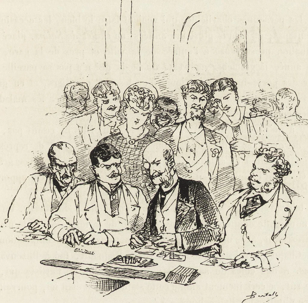An illustration from La vie hors de chez soi (comédie de notre temps) l'hiver, le printemps, l'été, l'automne; études au crayon et à la plume, 1876, leaf 596