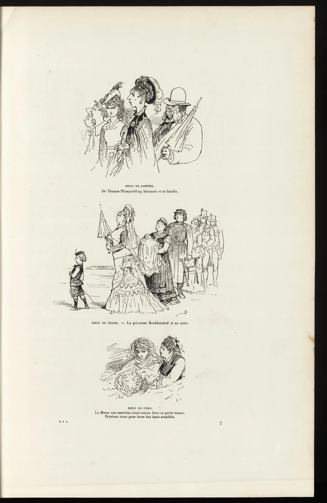 An illustration from La vie hors de chez soi (comédie de notre temps) l'hiver, le printemps, l'été, l'automne; études au crayon et à la plume, 1876, leaf 60