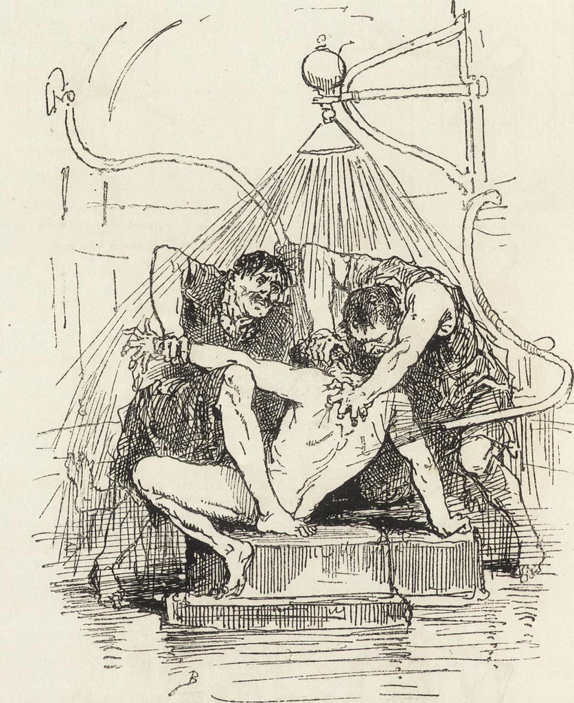 An illustration from La vie hors de chez soi (comédie de notre temps) l'hiver, le printemps, l'été, l'automne; études au crayon et à la plume, 1876, leaf 601