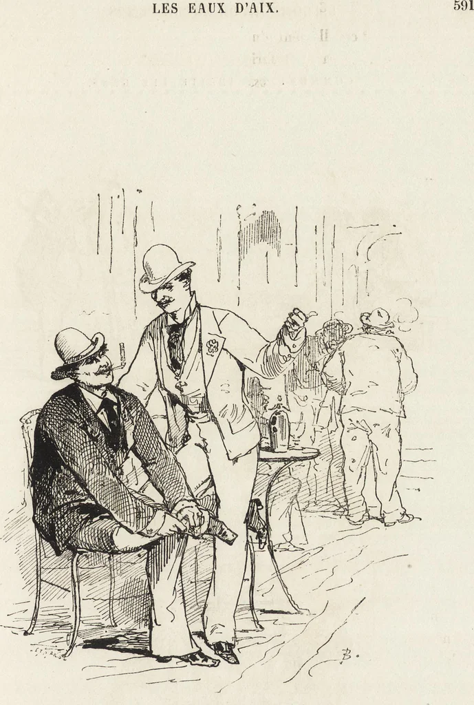 An illustration from La vie hors de chez soi (comédie de notre temps) l'hiver, le printemps, l'été, l'automne; études au crayon et à la plume, 1876, leaf 602