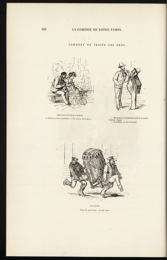 An illustration from La vie hors de chez soi (comédie de notre temps) l'hiver, le printemps, l'été, l'automne; études au crayon et à la plume, 1876, leaf 603